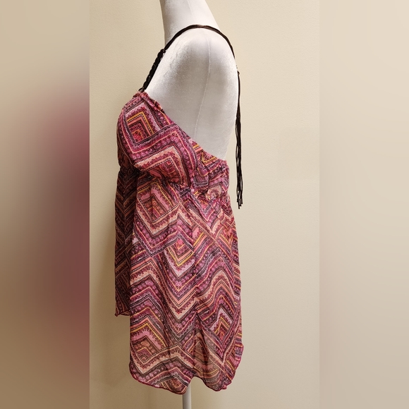Sheer Beaded Halter Top Tribal Print Size Juniors XL (15-17) - Picture 5 of 8
